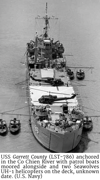 The USS Garrett County (LST-786) anchored in the Co Chien River 
